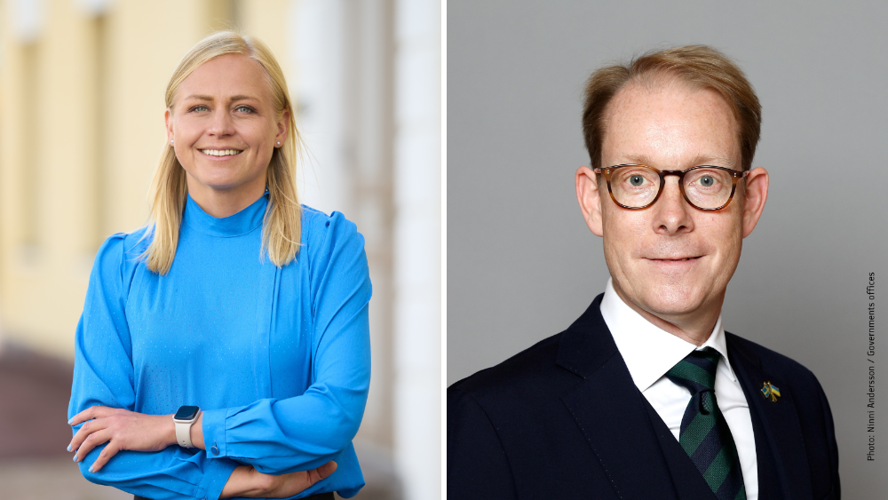 Utrikesminister Elina Valtonen och Sveriges utrikesminister Tobias Billström.