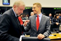 Utrikesminister Alexander Stubb samtalade i Luxemburg bland annat med EU-ordförandelandet Sloveniens utrikesminister Dimitrij Rupel. Foto: EU:s råd