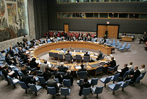 Utrikesminister Alexander Stubb talar inför FN:s säkerhetsråd under det finländska OSSE-ordförandeskapet 2008. Foto: UN Photo/Ryan Brown.