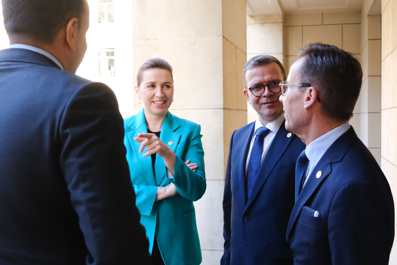 Prime Ministers Leo Varadkar (Ireland), Mette Fredriksen (Denmark), Petteri Orpo (Finland) and Ulf Kristersson (Sweden) discussing ahead of the Special European Council.