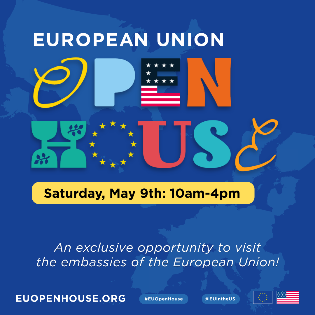 Blue graphic for EU Open House.