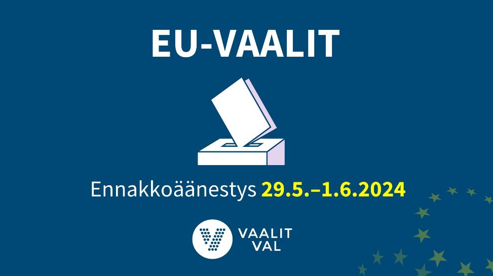 Graafinen kuva äänestyslipusta ja uurnasta, teksti EU-vaalit