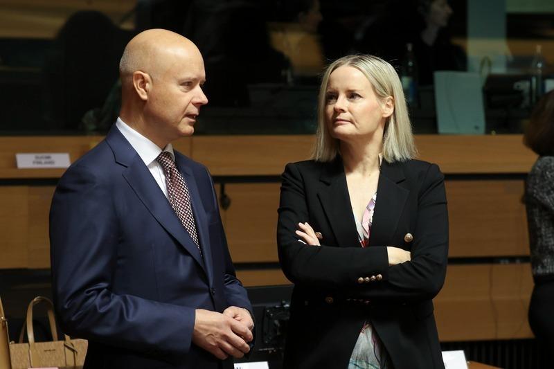 Finance Minister Riikka Purra and EU Ambassador Jori Arvonen ahead of the Ecofin Council meeting (Photo: EU)