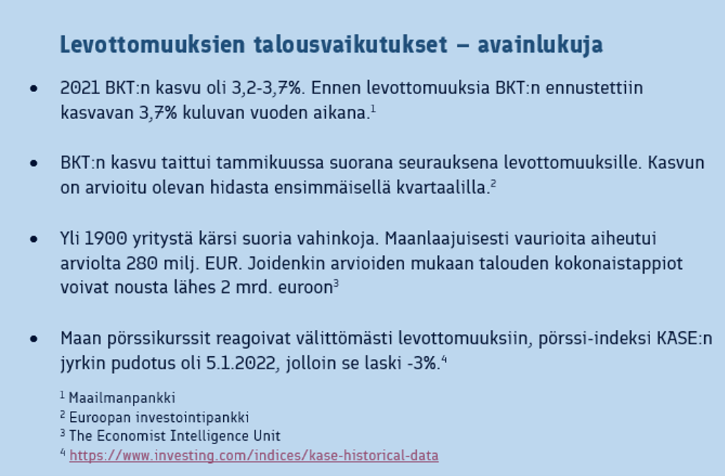 Tilastoja levottomuuksien vaikutuksista talouteen
