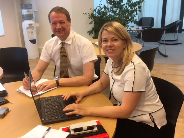 EEAS Ambassador to the OPCW Mika-Markus Laitinen and First Secretary Jenny Haukka drafting the EU statement
