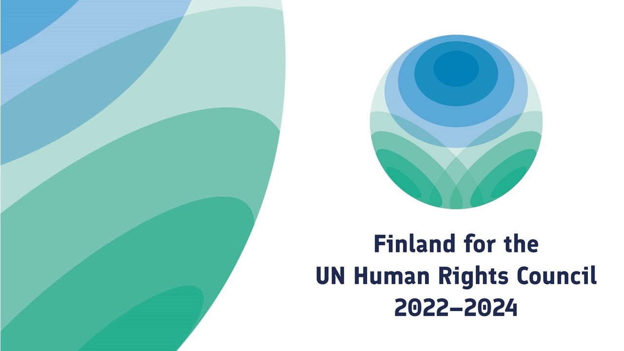 Logo en inglés de la candidatura de Finlandia al Consejo de Derechos Humanos de las Naciones Unidas para 2022-2024.