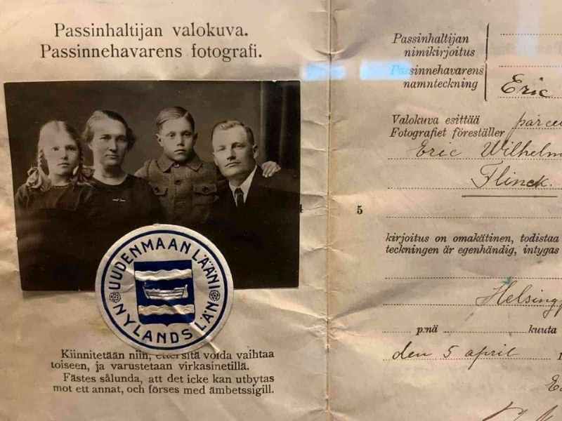 An early-20th century Finnish passport on display at the Ellis Island Museum of Immigration.
