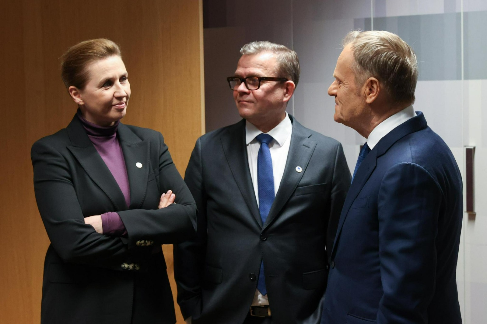 Kuva: EU. Kuvassa Tanskan pääministeri Mette Frederiksen, Suomen pääministeri Petteri Orpo ja Puolan pääministeri Donald Tusk.