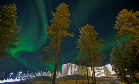 Sámi cultural and political centre Sajos, Northern Lights, Aurora Borealis, Inari, Finnish Lapland, Finland