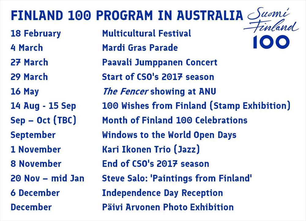 Suomi 100 -juhlavuoden ohjelma Australiassa - Suomi ulkomailla: Australia