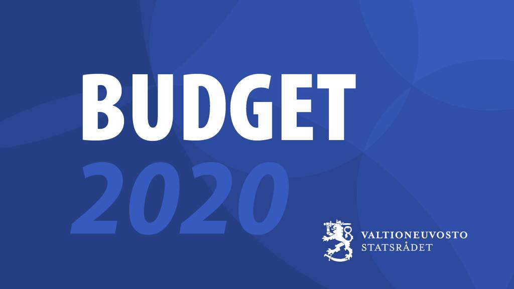 The text Budget 2020 on a blue background.