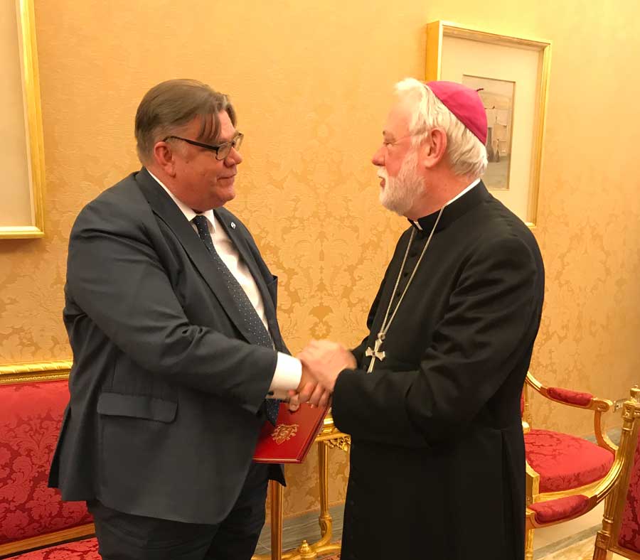 Foreign Minister Timo Soini and Paul Richard Gallagher, Secretary for Relations with States of the Holy See