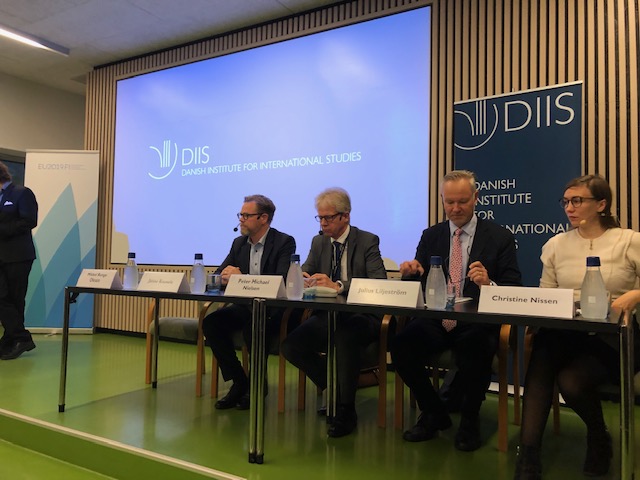 The panelists at the seminar were Janne Kuusela (Finland), Peter Michael Nielsen (Denmark), Julius Liljeström (Sweden) and Christine Nissen (DIIS) and moderator Mikkel Runge Olesen.