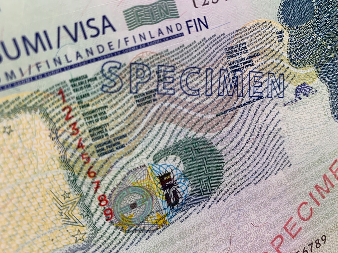 Visa tag, specimen