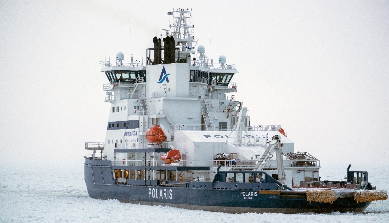 Icebreaker Polaris as seen from the Otso, in the northern Gulf of Bothnia